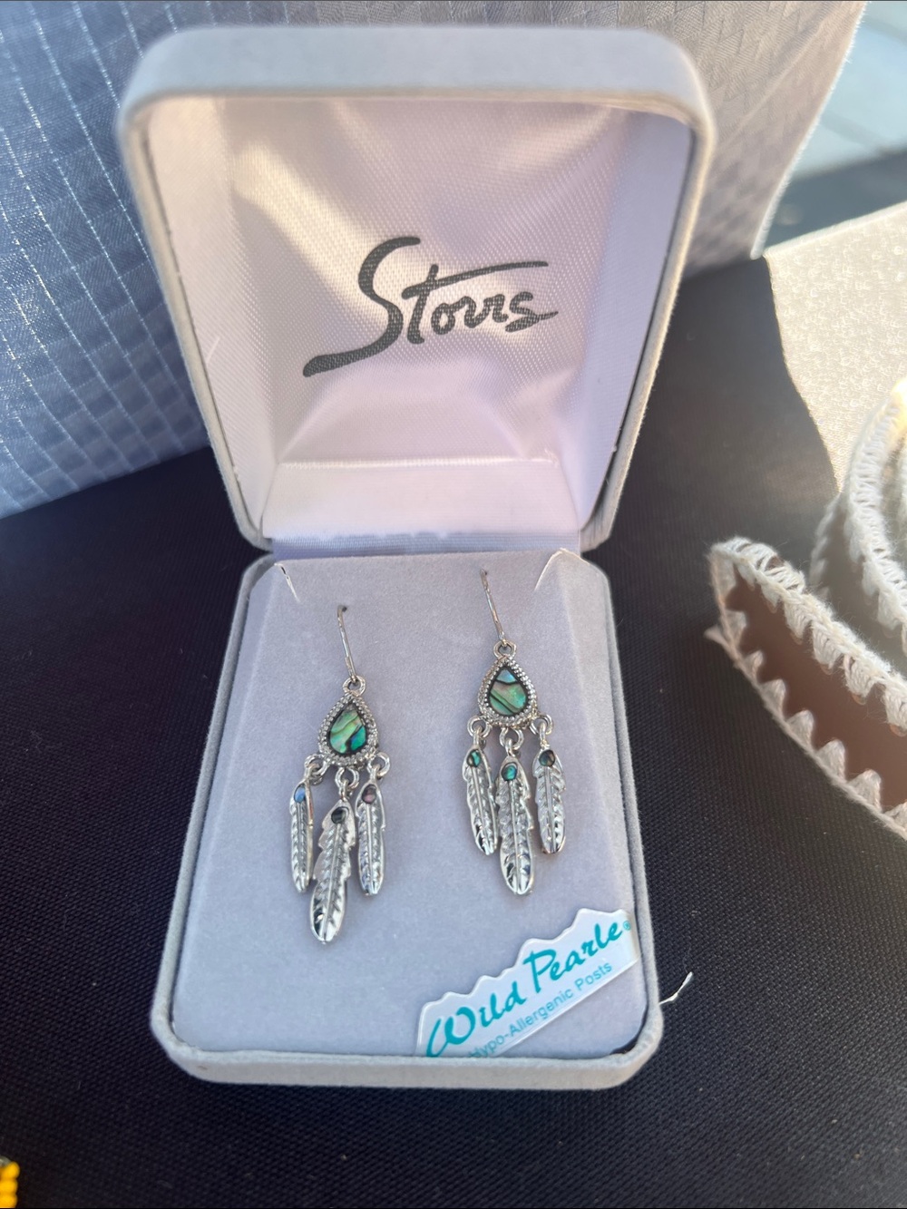 Silver-Tone Teardrop Green Dangle Earrings by